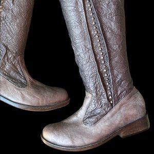 SOLD $695 CALLEEN CORDERO Pewter Leather STUDDED Knee High boots sz 10